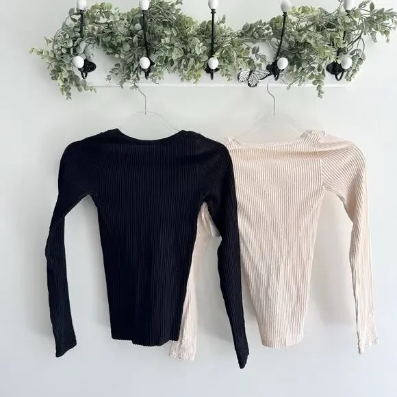 Free People Ribbed Fitted Sweater New/nwot Black/crewm M/L - Picture 4 of 5